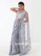 Grey Color Net Fabric Saree